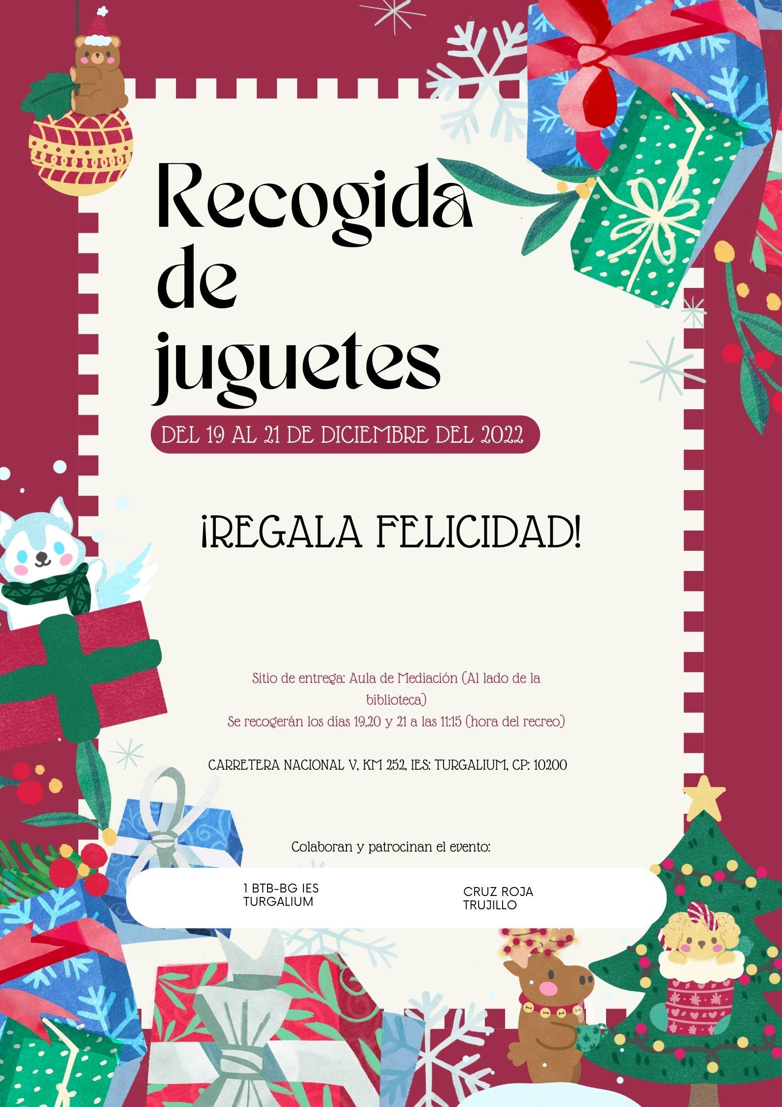 Poster evento infantil navidad bonito y divertido ilustraciones granate y beige 1